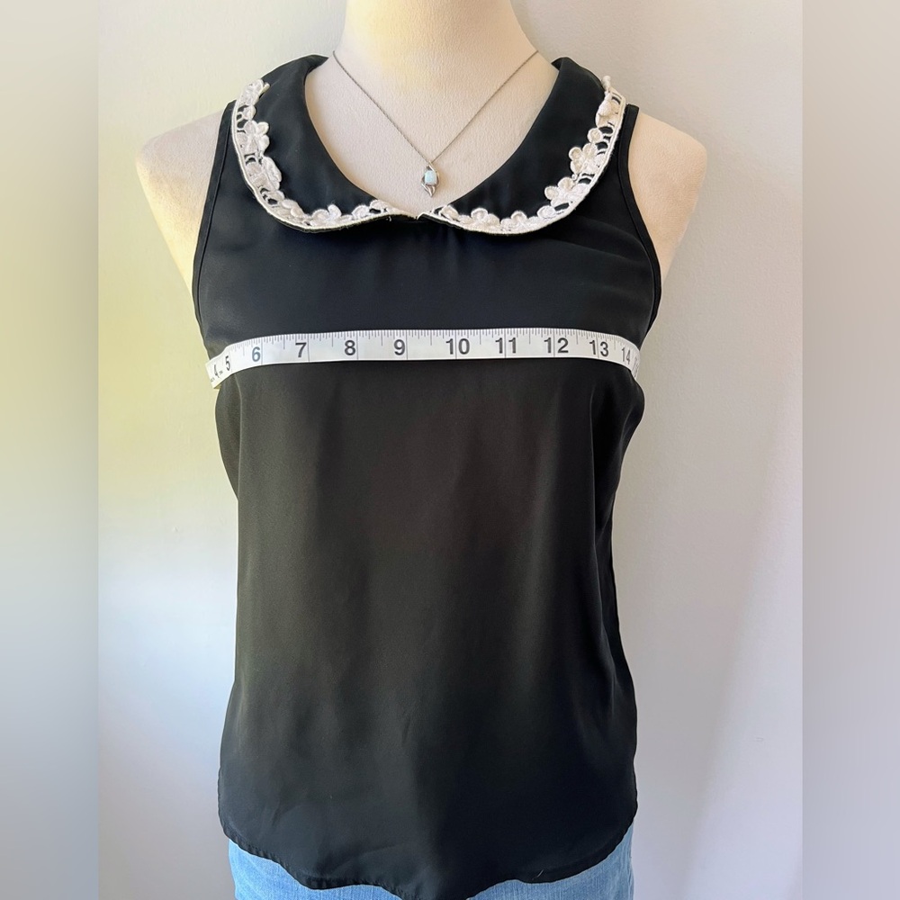 LC Lauren Conrad Black Sleeveless Top with Embroidered Collar - Picture 4 of 9